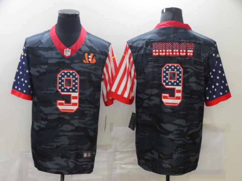 Men's Cincinnati Bengals #9 Joe Burrow 2020 Camo USA Flag Limited Stitched NFL Jersey
